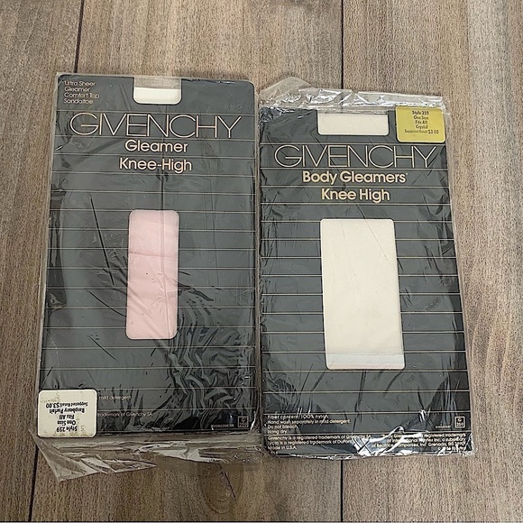 NWT Vtg Givenchy 2 pack knee high sheer gleamer tights shimmer pink silver - Picture 1 of 3